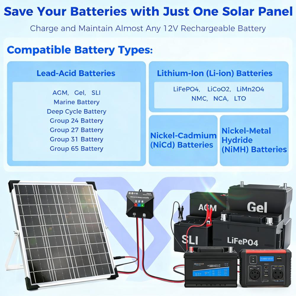 12V Solar Panel Charger Kit with MPPT Controller (All-Weather Battery Charging Solution)