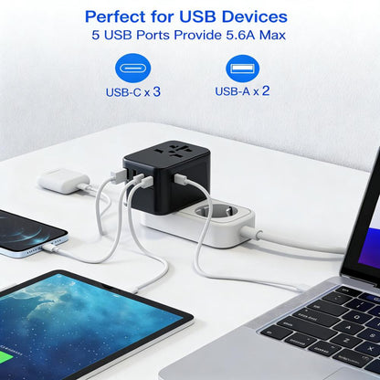 Universal Travel Adapter with USB Ports (200+ Country Compatibility)